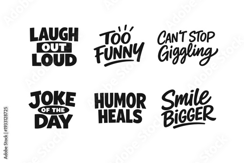 Set of humorous phrases with bold black typography designs