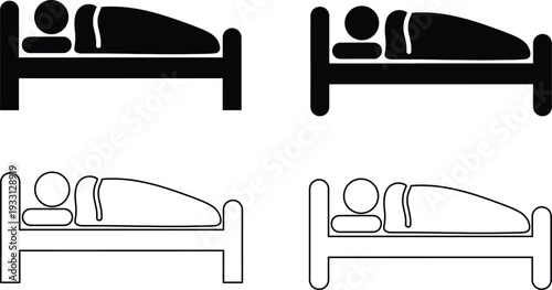 Set of bed and furniture icons in vector illustration style for hotel, hospital, and web design.
