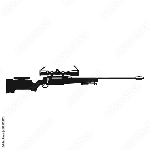 Silhouette of a sniper rifle with a scope, isolated on a white background