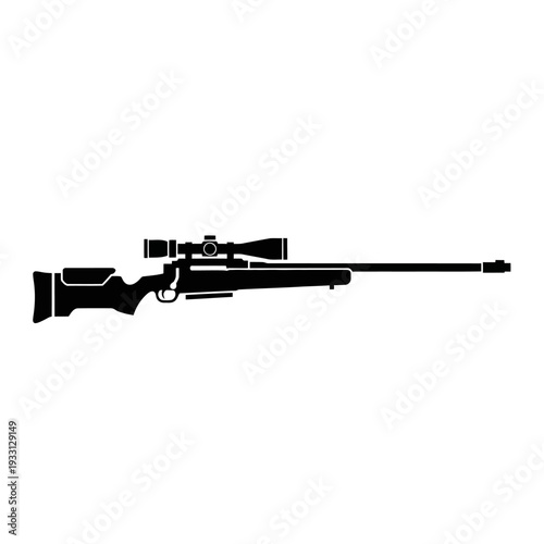 Silhouette of a sniper rifle with a scope, isolated on a white background.