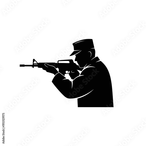 Silhouette of a soldier aiming a rifle, military, army, weapon, combat, training, focus