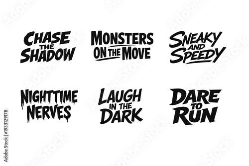 Bold typography designs with expressive phrases and dynamic styling