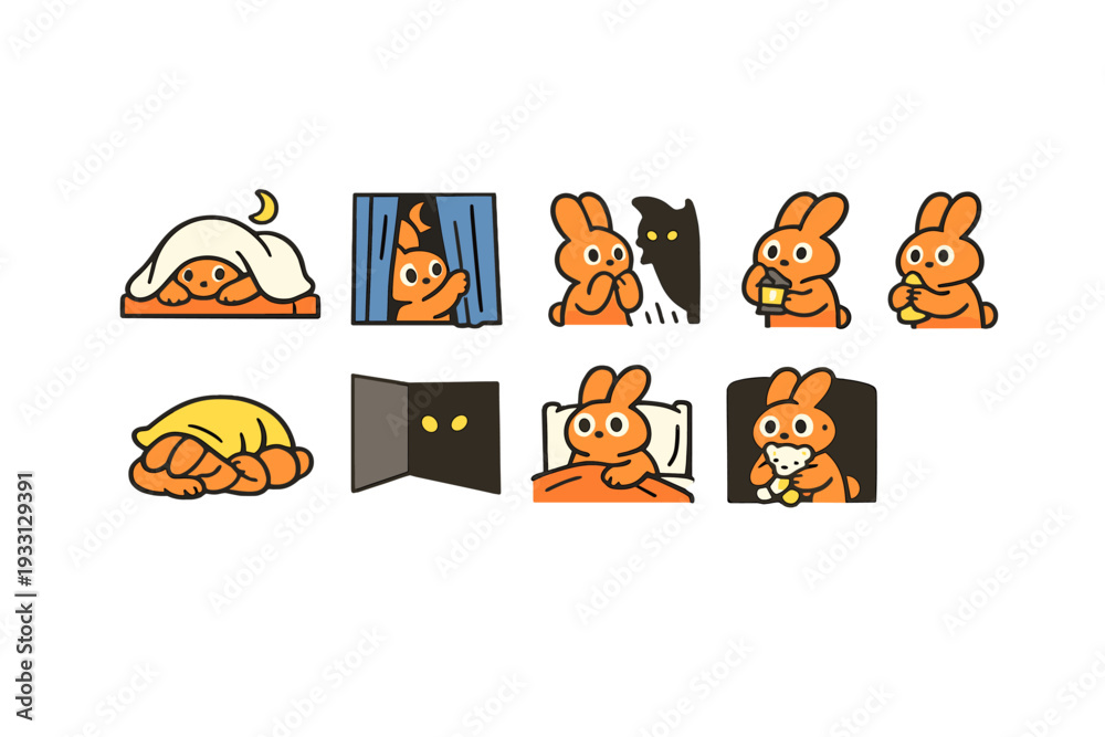 Fototapeta premium Adorable bunny nighttime routine with cozy blankets and bedtime snacks