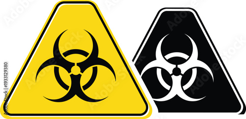 Biohazard warning signs show danger in yellow and black styles.