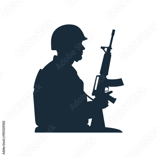 Silhouette of a soldier holding a rifle, ready for action