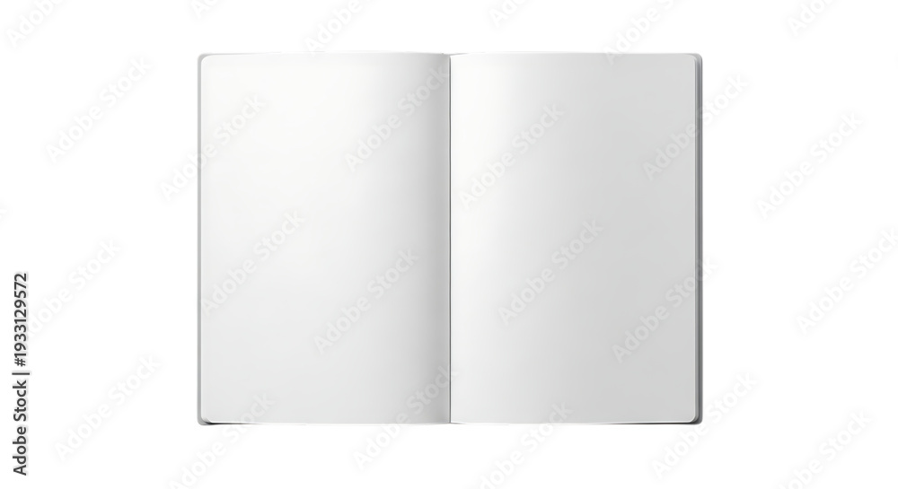 Fototapeta premium A blank, open book with a white background and black spine
