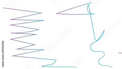 Geometric zig zag line and abstract curves with gradient colors purple blue teal