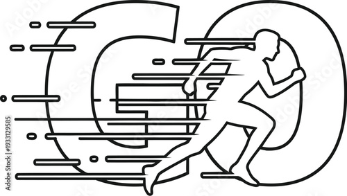 Runner silhouette moves quickly through the word go graphic design.