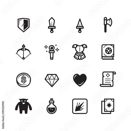Fantasy game icons with White Background