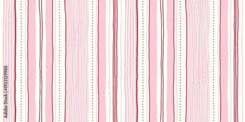 Minimalist hand-drawn pattern with thin pink vertical lines and decorative dots. Fine linear texture for feminine stationery, elegant wallpaper, or minimalist packaging. Vector.