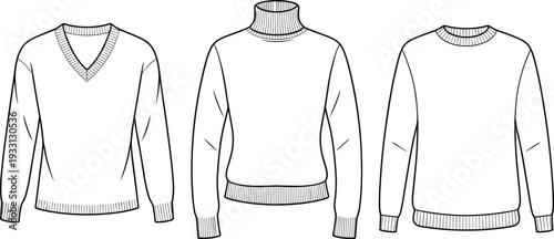 Three Different Styles of Light Gray Sweaters with Ribbed Cuffs and Collars ribbed collar v-neck
