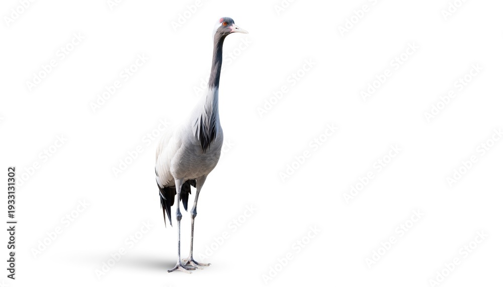 Fototapeta premium Elegant Crane Standing Tall Against Minimalistic White Background