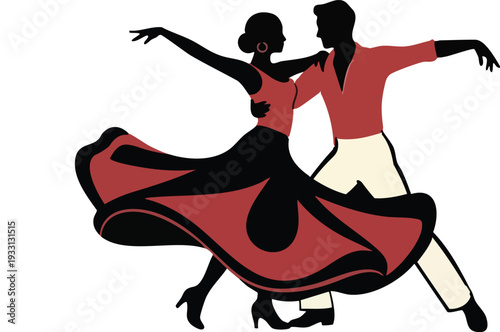 Web  Couples Dancing Salsa or Tango Illustration - Latin Ballroom Dance Vector Silhouette