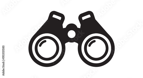 Simple black and white vector graphic illustration of classic binoculars symbolizing search and discovery