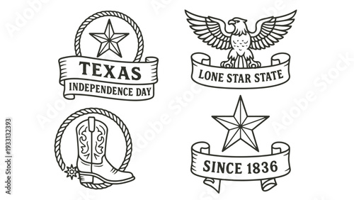 Texas Independence Day vector illustrations with cowboy boot and eagle