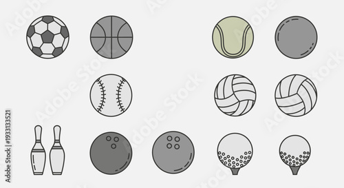 Collection of Sports Balls and Equipment Icons
