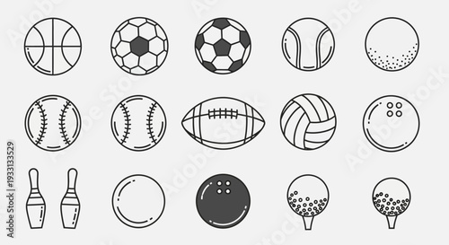 Collection of Sports Balls and Equipment Icons
