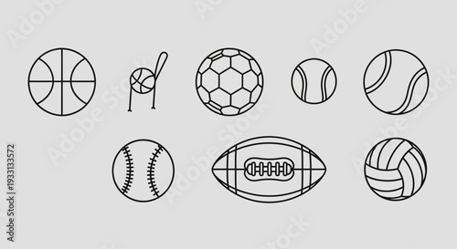 Collection of Sports Balls Icons: Basketball, Soccer, Tennis, Baseball, Football, Volleyball