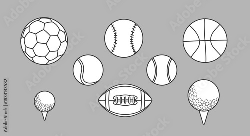 Collection of Sports Balls Icons: Soccer, Baseball, Basketball, Tennis, Golf, Football