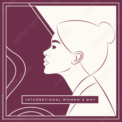 International Women’s Day Luxury Vector Poster with Minimalist Female Side Profile in Matte Rose Gold