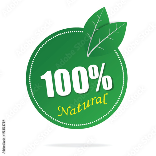 Green 100 Natural Badge with Leaves Design