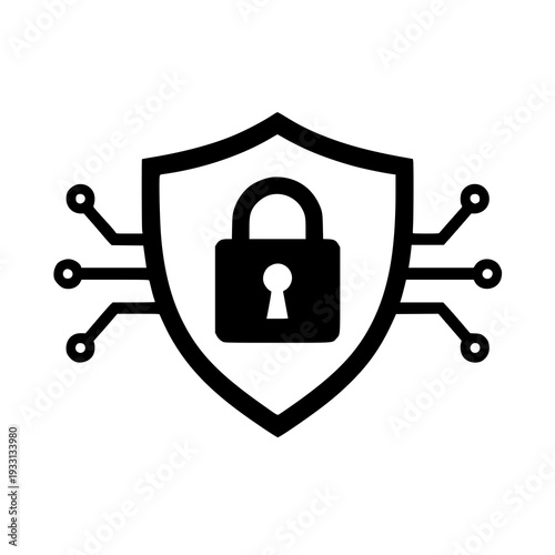 Cyber Security Shield Lock Silhouette Icon