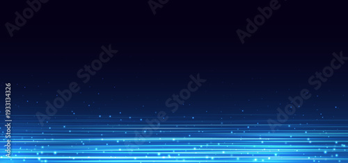 Glowing blue lines and shimmering backlight on a dark blue futuristic technological background. Vector illustration.