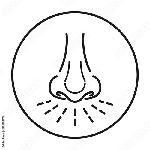 Simple nose illustration with circular frame and minimalist breathing lines