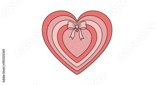 Layered heart shape with ribbon, symbolizing love and affection.