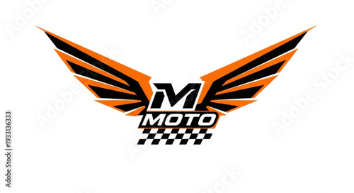 Motorcycle logo with wings and checkered flag, representing speed and freedom.