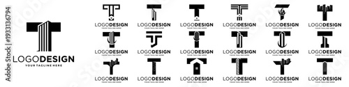Set of initial letter T logo design with real estate, building, property logo concept