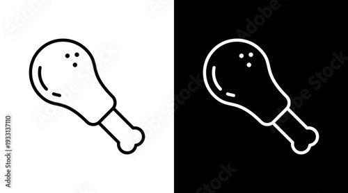 Chicken Leg Black White Icon Set Design 