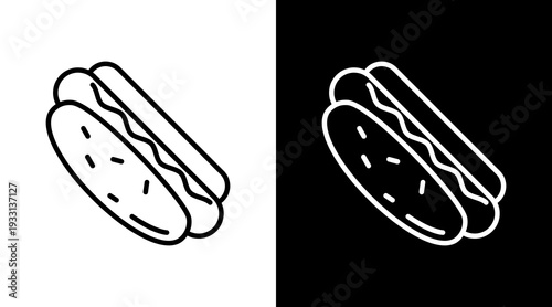 Hot Dog Black White Icon Set Design 