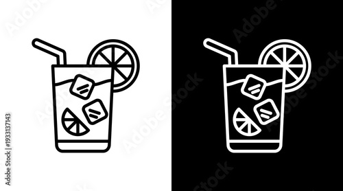 Cocktail Black White Icon Set Design 