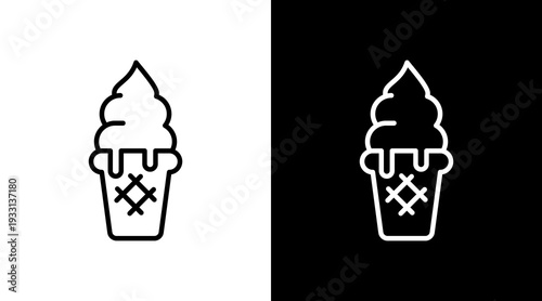 Ice Cream Black White Icon Set Design 