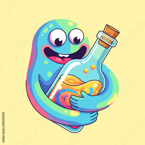 Happy Blob Monster Hugs Swirling Potion Bottle
