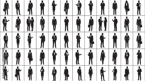 Business people silhouettes collection in formal suits, corporate professionals vector illustration set