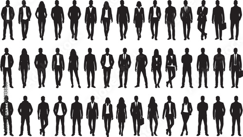 Business people walking silhouettes in formal office wear, corporate team vector illustration collection