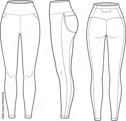 Three Different Styles of Waisted Pants Illustrated in Black and White Line black and white fashion
