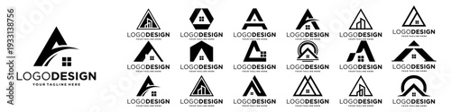 Set of initial letter A logo design with real estate, building, property logo concept