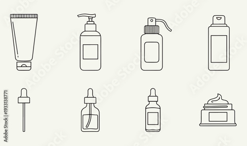 Premium Skincare  Cosmetics Packaging Icon Pack - 8 Minimalist Line Art Graphics for Lotion Bottles, Serum Droppers, Beauty Creams  UI Assets