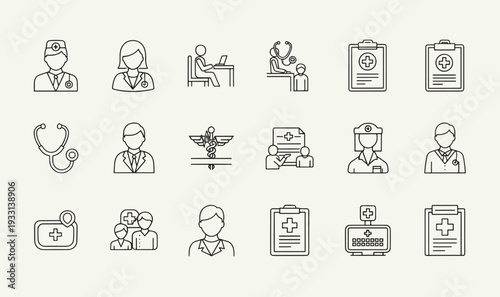 Premium Medical Professionals  Hospital Staff Icon Pack - 18 Minimalist Line Art Graphics for Doctor Profiles, Clinical Records  Healthcare UI Assets
