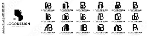 Set of initial letter B logo design with real estate, building, property logo concept