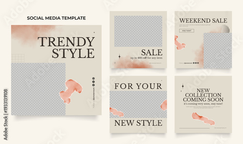 social media template banner fashion sale promotion. fully editable instagram and facebook square post frame puzzle organic sale poster. red brown vector background