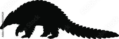 Pangolin Silhouette Vector Illustration, Endangered Scaly Anteater Wildlife Animal Black Isolated Flat Design