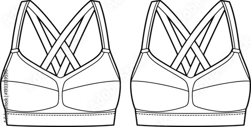 Two Black and White Bra with Crisscross Straps and Dashed Hemline lingerie