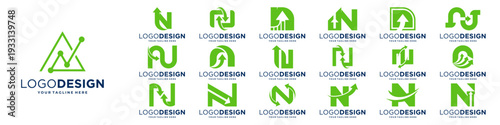 Set of initial letter N arrow logo. Finance, marketing, business logo template.