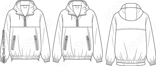 Three Light Gray Hooded Jackets with Zippers and Pockets in Different Views