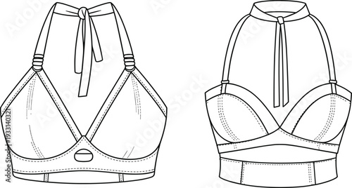 Two black and white line of different bra with straps and ties lingerie line straps