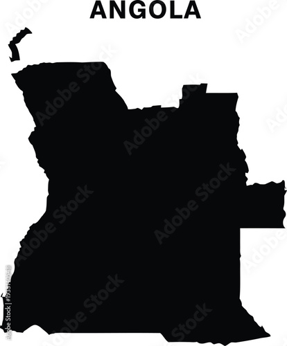 Angola Map Silhouette Outline Country Shape Isolated On White Background